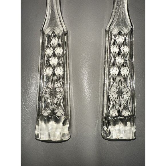 Vintage Glass 9.5" Serving Fork And Spoon Set Embossed Diamond Pattern EUC - Picture 7 of 7
